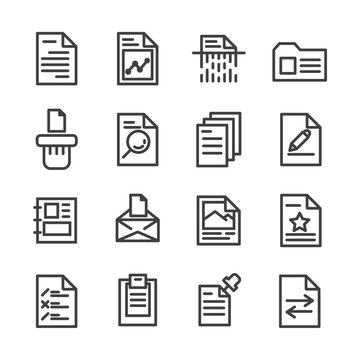 document data paper line icon set