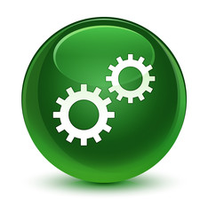 Process icon glassy soft green round button