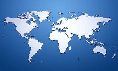 Fototapeta na wymiar White world map on blue