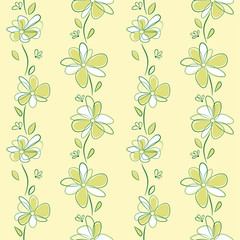 Seamless vertical pattern with abstract flowers. Swatch is included in vector file. 