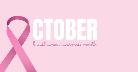 October text with pink ribbon and breast cancer awareness month