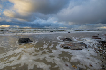 sunset over the stormy sea,Baltic, Wolin Island