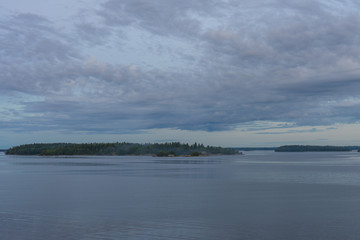 Scandinavian landscape with islands,view from sea