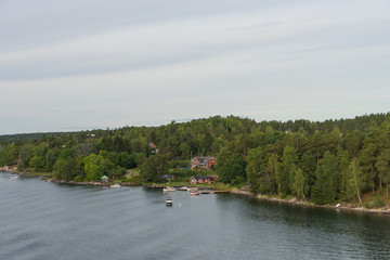 Scandinavian landscape with islands,view from sea