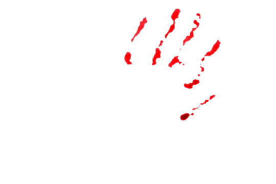 Blood / Blood handprint with copy space on white background.