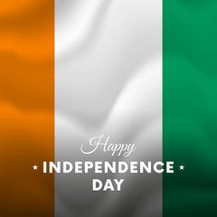 Banner or poster of Ivory Coast independence day celebration. Waving flag. Vector illustration.