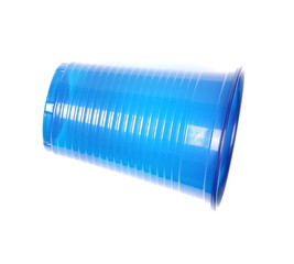Blue, plastic cup isolated on white background