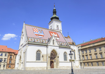 Fototapeta na wymiar St. Mark's Church at St. Mark's Square, Zagreb.