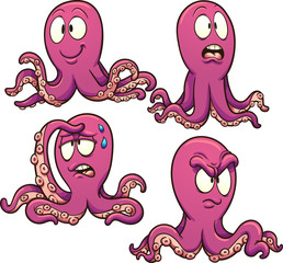 Cartoon octopus with different expressions. Vector clip art illustration with simple gradients. Each on a separate layer.  © Memoangeles