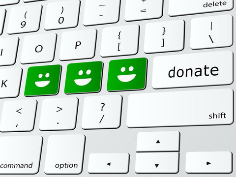 Donate concept illustration with icons over computer keyboard
