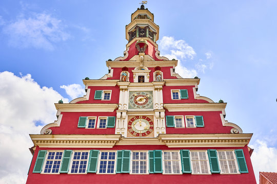 Old Town Hall of Esslingen in Germany / Red facade of medieval building 