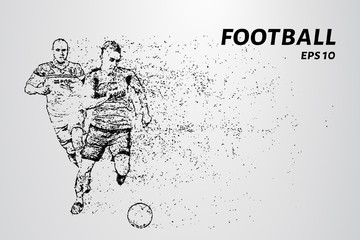Football of the particles. Football players fighting for the ball in the air. Vector illustration