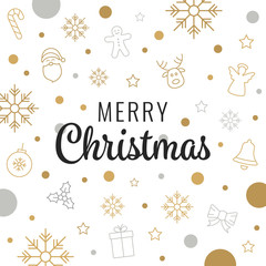 Obraz premium Merry Christmas gold lettering icon elements design