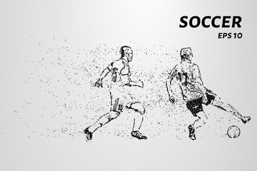 Soccer of the particles carries in the wind. Silhouette of a soccer player from circles.