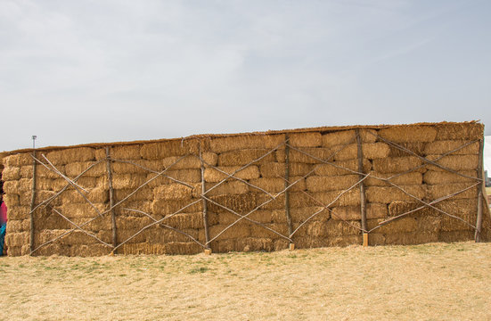 Hay bales stacks outdoors