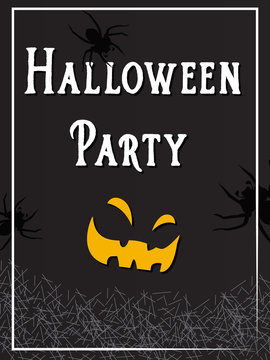 halloween party banner with pumpink, spider and dark background