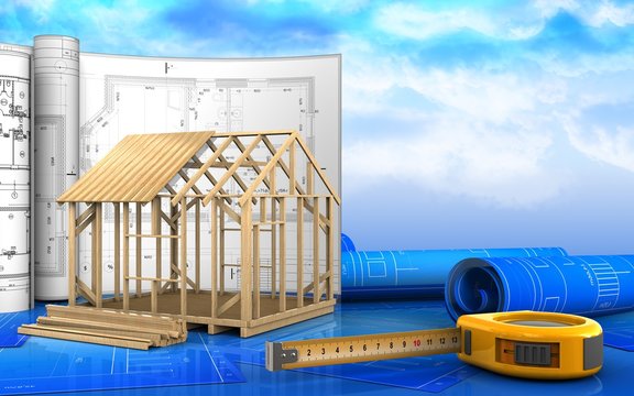 3d of frame house construction