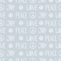 International peace day delicate hand drawn seamless pattern with lettering peace, love, joy