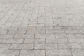 Perspective View of Monotone Gray Brick Stone on The Ground for Street Road. Sidewalk, Driveway,...