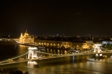 Panoramic view of Budapest at night. 
