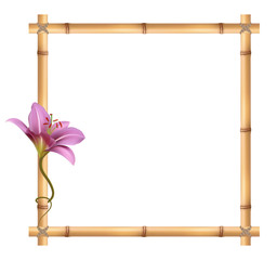 Realistic bamboo frame with purple lily flower.