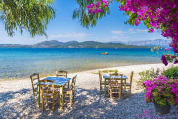 Taverna on Nikiana beach, Lefkada island, Greece.