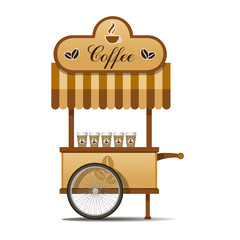 Vector shopping cart with coffee