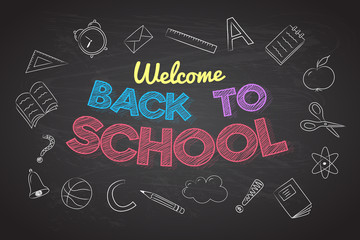 Fototapeta na wymiar Back to School - banner with funny hand drawn sketch. Vector.