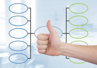 Hand and Colorful mind map over bright background