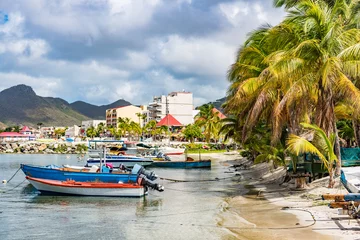 Foto op Plexiglas Philipsburg marina in Sint Maarten cruise ship vacation destination. Touristic harbour stop on cruise holiday itinerary, the town of Philipsburg on the dutch Antilles side of St Maarten Saint Martin. © Maridav