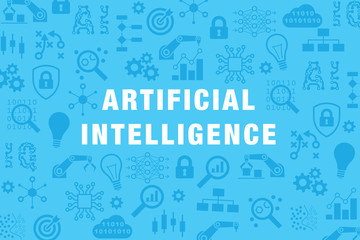 Artificial intelligence, machine learning technology vector website banner, background icons