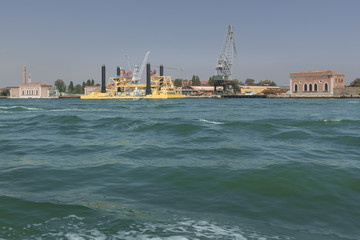 Naklejka premium View of a shipyard in the lagoon of Venice, Italy