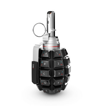 3D illustration of Keyboard grenade concept. Isolated on white background