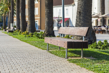 лавочка на газоне у пальм