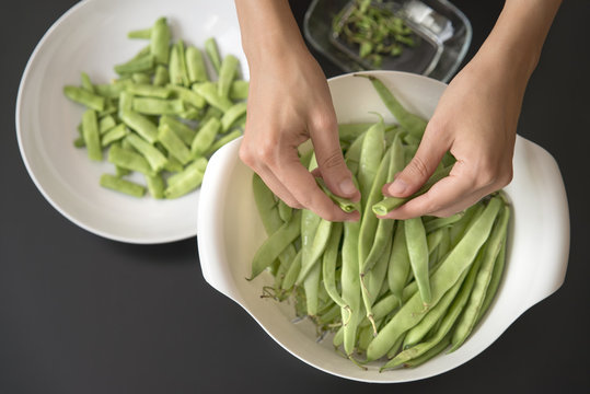 Woman Preparing Green Beans For Lunch