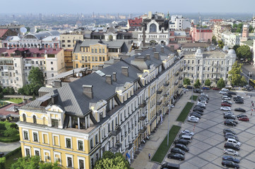Fototapeta premium Top view of buildings at Sofia Square - Kiev, Ukraine.