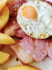 Gammon with fried egg and chips 