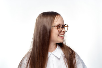 child, girl with glasses, smile