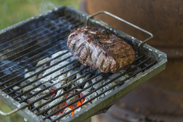 meat on grill - outdoor barbecue