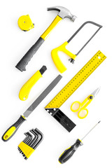 set of tools for build and repair house on white background top view