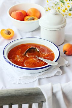 Apricot jam. Homemade apricots marmalade. Selective focus