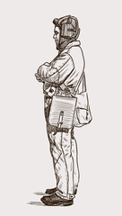 Person in the costume of a tankman of the Second World War