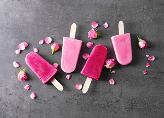 Tasty yogurt ice cream on gray background