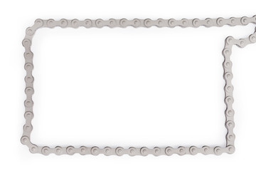 Silver bike chain as frame isolated with clipping path
