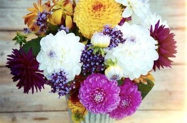 Grußkarte Herbst - Dahlien Blumenstrauß