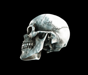 Human skull on Rich Colors a Black Isolated Background. The concept of death, horror. A symbol of spooky Halloween. 3d rendering illustration.