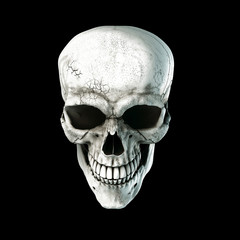 Human skull on Rich Colors a Black Isolated Background. The concept of death, horror. A symbol of spooky Halloween. 3d rendering illustration.