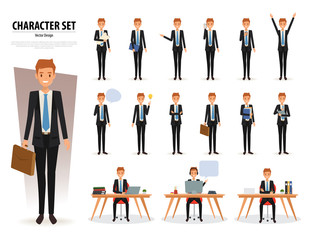 Set of Business Man Character in office style. Business job function. Illustration vector of avatar people design.