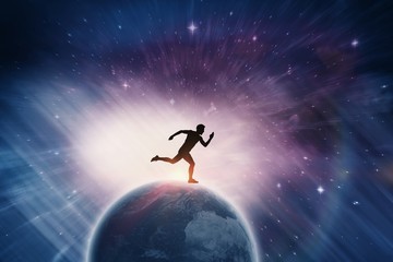 Fototapeta na wymiar Composite image of confident male athlete running from starting