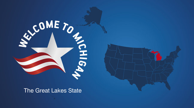 Welcome To Michigan USA Map Banner Logo Icon